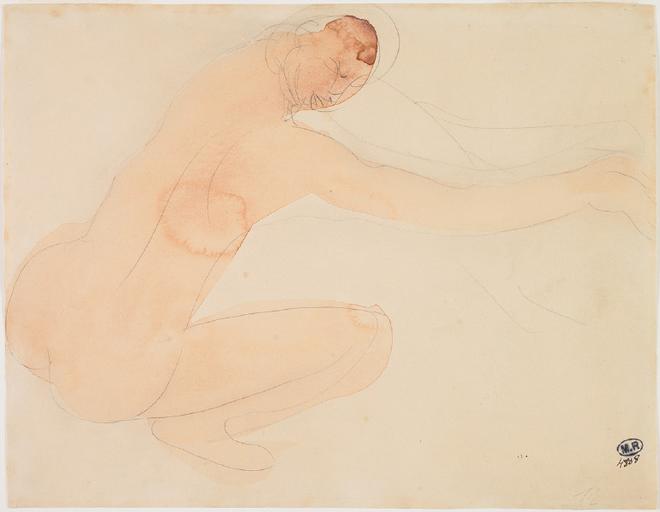 FEMME NUE ACCROUPIE, UN BRAS TENDU VERS LA DROITE_0