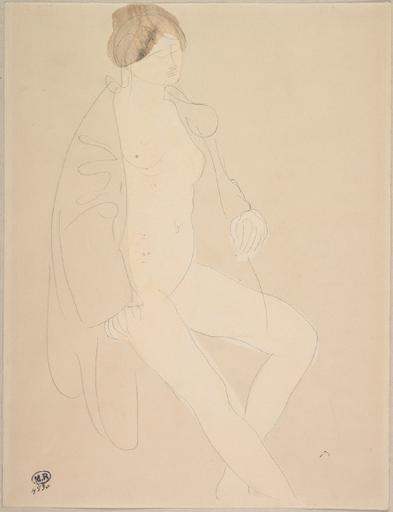 FEMME ASSISE DE TROIS-QUARTS VERS LA DROITE, LE VETEMENT OUVERT_0