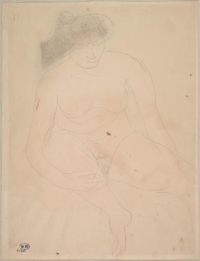 FEMME NUE ASSISE, MAINTENANT UNE JAMBE REPIEE CONTRE ELLE_0