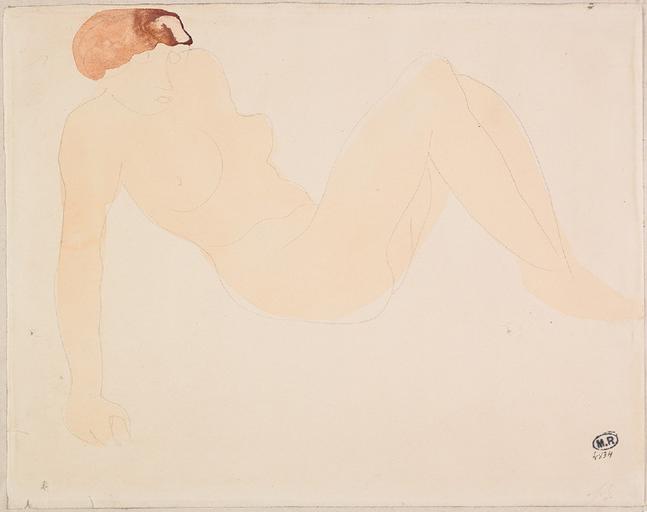 FEMME NUE A DEMI ETENDUE, DE PROFIL VERS LA DROITE_0