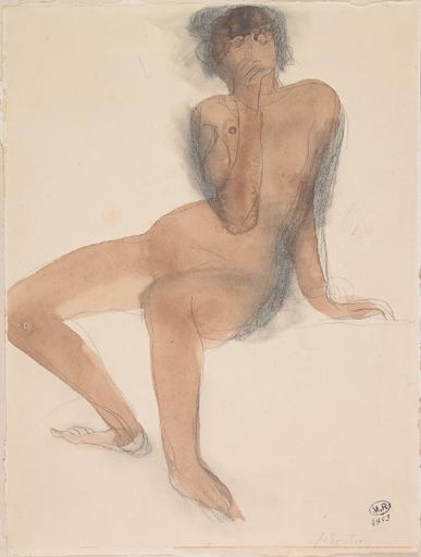 FEMME NUE, ASSISE VERS LA GAUCHE, UNE MAIN DEVANT LA BOUCHE_0