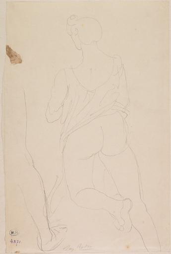 FEMME DE DOS, APPUYEE SUR UN GENOU, LE VETEMENT RELEVE JUSQU'A LA TAILLE, SUR LA GAUCHE REPRISE D'UNE JAMBE_0
