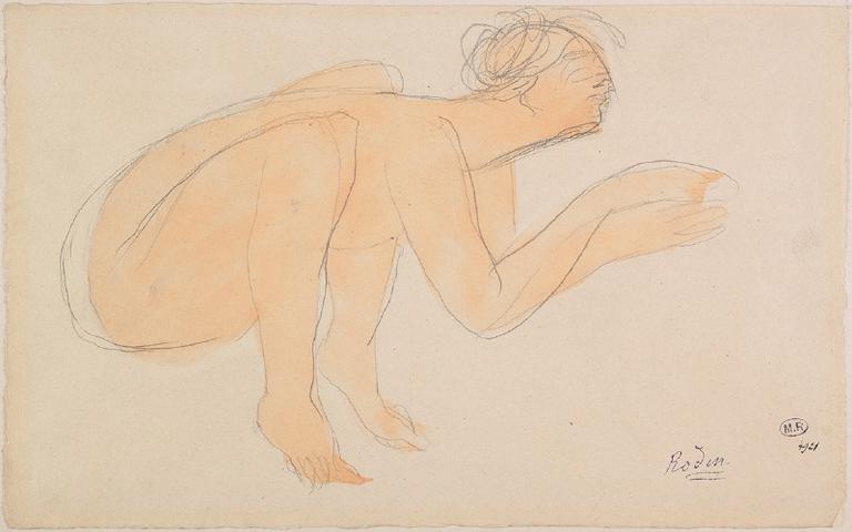 FEMME NUE ACCROUPIE DE PROFIL VERS LA DROITE_0