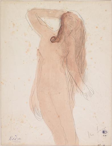 FEMME NUE, UNE MAIN A SA CHEVELURE DENOUEE_0