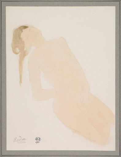 FEMME NUE ASSISE VERS LA DROITE, UNE MAIN REPLIEE DANS LE DOS_0
