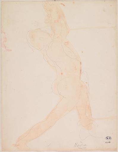 FIGURE NUE DE PROFIL, LES BRAS TENDUS EN HAUTEUR_0