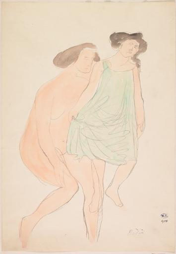 DEUX FEMMES, L'UNE ASSISE ET NUE, L'AUTRE VETUE ET DEBOUT_0