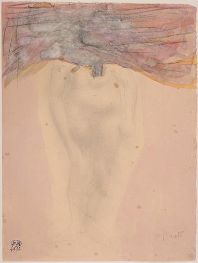 PREMIER ACTE, FEMME NUE PENCHEE EN AVANT, LE VISAGE CACHE PAR UNE DRAPERIE_0