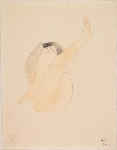 FEMME NUE ASSISE, AUX JAMBES CROISEES DONT L'UNE PEND ET L'AUTRE EST DRESSEE_0