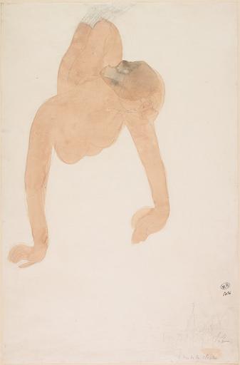 LE SON DE LA CLOCHE, FEMME NUE ALLONGEE SUR LE VENTRE ET DRESSEE SUR SES BRAS, VILLAGE EN BAS A DROITE_0