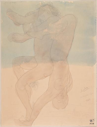 LE GENIE, DEUX FEMMES NUES DOS A DOS ET TETE BECHE, PETIT PAYSAGE A DROITE_0