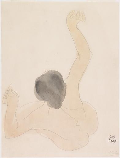 FEMME NUE ASSISE, DE DOS ET LES BRAS LEVES_0