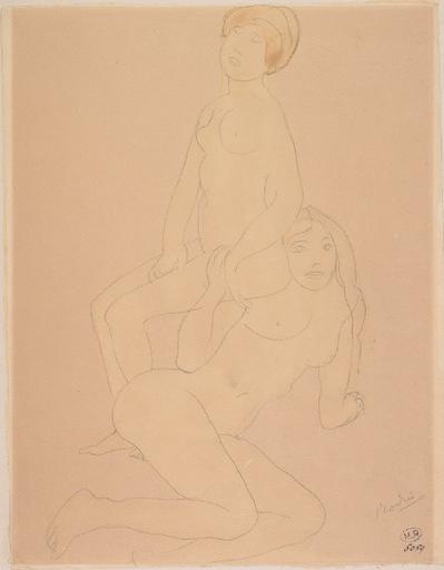 COUPLE SAPHIQUE, FEMME ASSISE SUR L'EPAULE D'UNE FEMME A DEMI-ALLONGEE_0