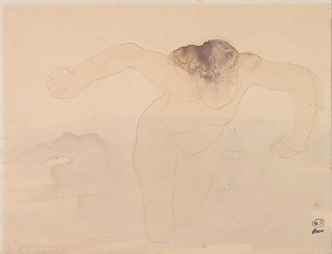 FEMME NUE DE FACE, AGENOUILLEE ET LES BRAS ECARTES_0