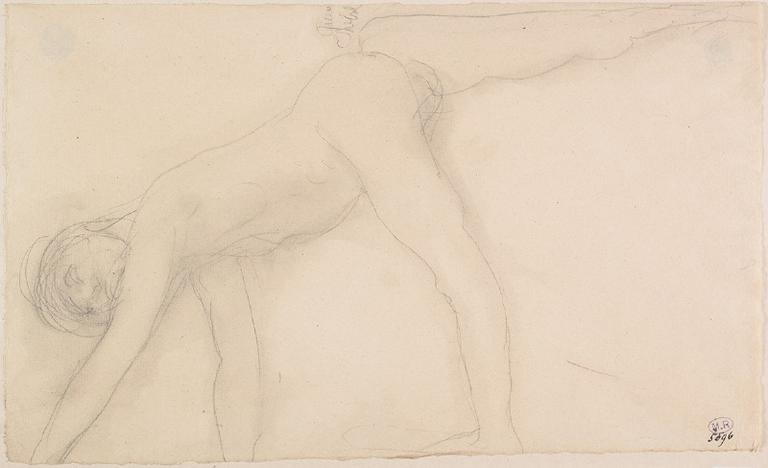 QUEUE DE CHEVAL, FEMME NUE, UNE JAMBE HAUTE, S'APPUYANT SUR LE SOL DES BRAS ET D'UNE JAMBE_0