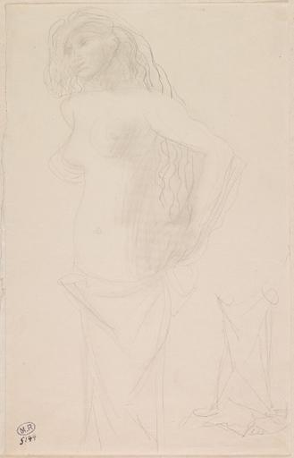 FEMME AUX CHEVEUX DENOUES, VETUE JUSQU'A LA TAILLE, SUR LA DROITE REPRISE DU VETEMENT_0