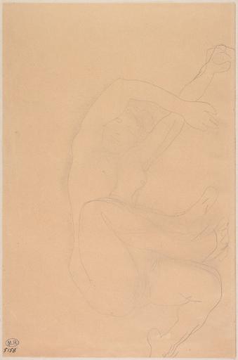 FEMME NUE ASSISE, BRAS ET JAMBE LEVES_0