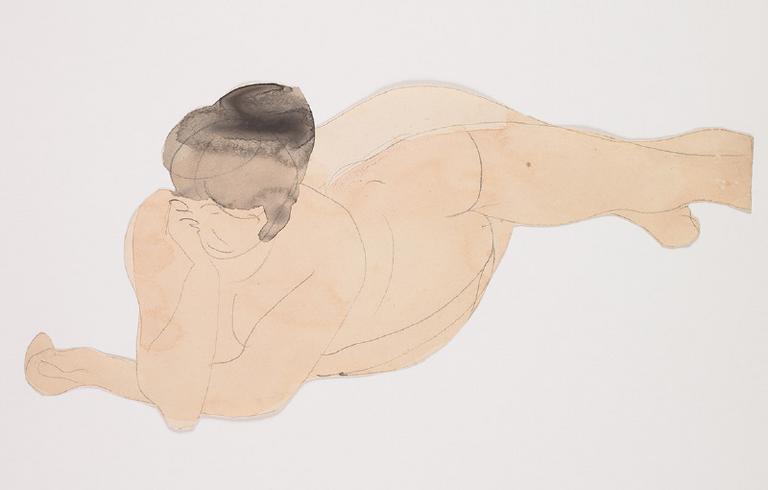 FEMME NUE ALLONGEE SUR LE VENTRE, LA TETE AU CREUX DE LA MAIN_0
