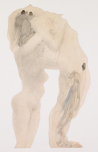 COUPLE SAPHIQUE DE PROFIL, FEMME NUE RENVERSEE SUR L'EPAULE D'UNE FEMME AGENOUILLEE_0