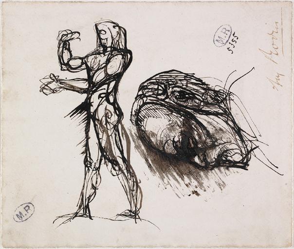 PROFIL DE LA TETE DE VICTOR HUGO ET PROFIL D'HOMME DEBOUT_0