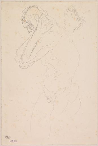 HOMME NU DE PROFIL AUX MAINS CROISEES SUR LA NUQUE, SUR LA DROITE, REPRISE DES MAINS_0