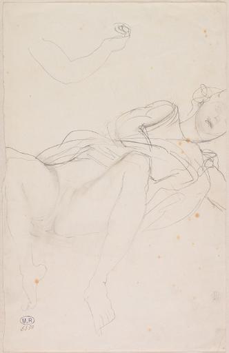 FEMME A DEMI-NUE ET ALLONGEE, JAMBES ECARTEES, REPRISE DU BRAS DROIT, EN HAUT DE LA FEUILLE_0