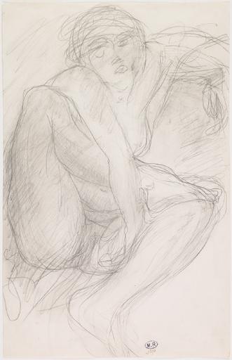 FEMME NUE ASSISE, UNE JAMBE PASSEE SOUS LE BRAS DROIT_0