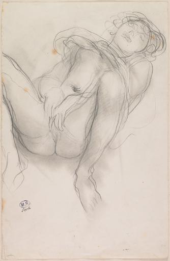 FEMME NUE ALLONGEE AUX JAMBES ECARTEES, LES MAINS AU SEXE_0