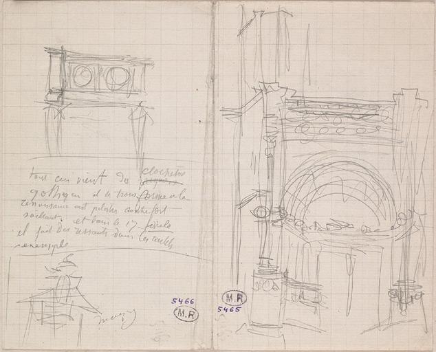 PORTIQUE ET FACADE D'EGLISE DU MONT ZAVONE ?, AU VERSO FRONTON ET CORNICHE_1