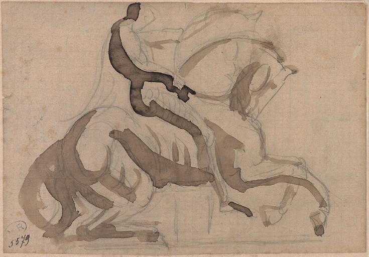 CAVALIER, LE CHEVAL EST CABRE, DE PROFIL VERS LA DROITE_0
