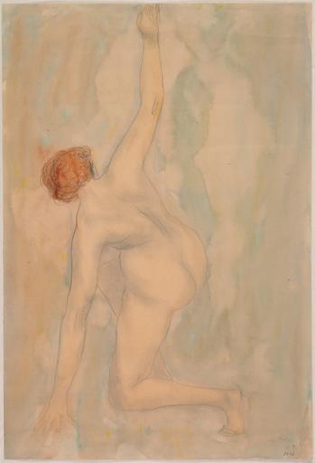 FEMME NUE DE DOS, UN GENOU EN TERRE ET LES BRAS ECARTES_0
