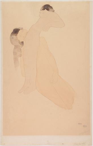 EROS : BAS-RELIEF, JEUNE CORPS S'ETIRANT, COUDES HAUTS CONTRE UNE FEMME NUE ASSISE_0