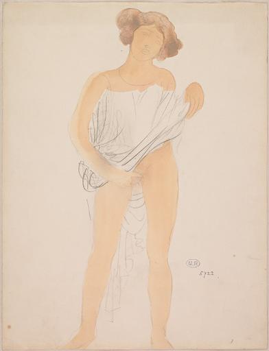 FEMME DEBOUT RELEVANT UN VETEMENT JUSQU'AU SEXE_0