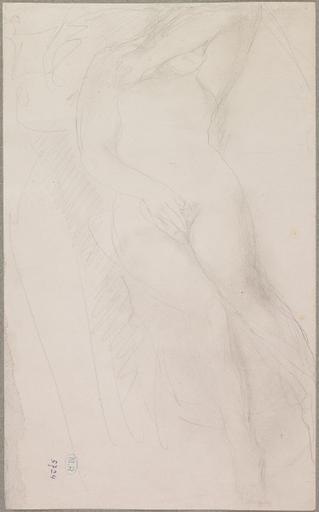 FEMME NUE ALLONGEE, LE VISAGE CACHE DANS UN BRAS, UNE MAIN AU SEXE_0