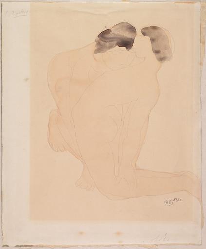 DEUX FEMMES NUES, AGENOUILLEES, L'UNE SE PENCHE SUR LA POITRINE DE L'AUTRE RENVERSEE EN ARRIERE_0