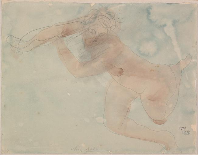 FEMME NUE ALLONGEE SUR LE COTE ET VUE EN PERSPECTIVE_0