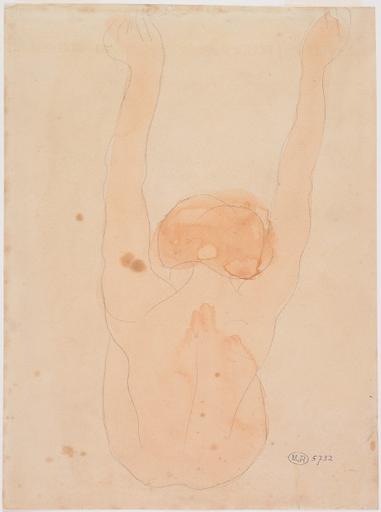 FEMME NUE ASSISE, VUE DE DOS ET LES BRAS LEVES_0