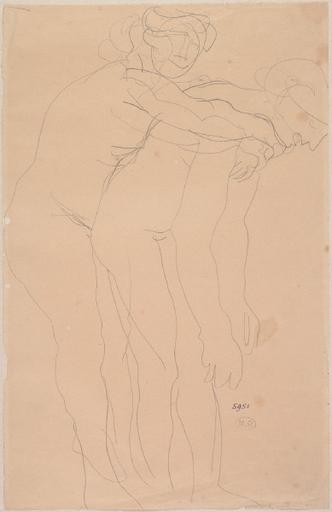 COUPLE SAPHIQUE, FEMME NUE ENLACANT UNE AUTRE PAR LE DOS_0