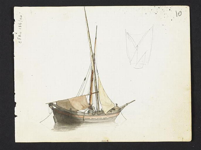 Etude d'un bateau à voiles latines et croquis de voiles latines_0