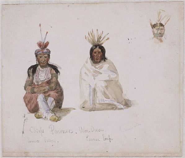 Chefs Pawnee en costume de guerre, Jules Emile Saintin, 3e quart 19e siècle