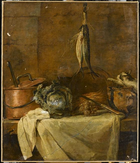 La Table de cuisine, dit aussi Le Larron en bonne fortune, ou Les Harengs avec chat_0