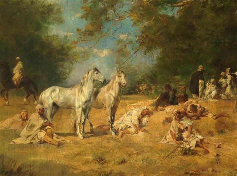 Halte de cavaliers arabes dans la forêt_1