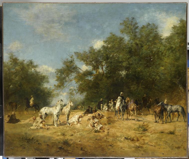 Halte de cavaliers arabes dans la forêt_0
