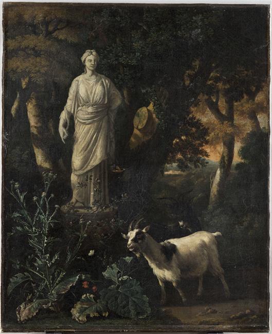 PAYSAGE AVEC DES CHEVRES AU PIED D'UNE STATUE_0
