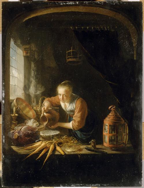 FEMME VERSANT DE L'EAU DANS UN RECIPIENT, DIT AUSSI LA CUISINIERE HOLLANDAISE_0