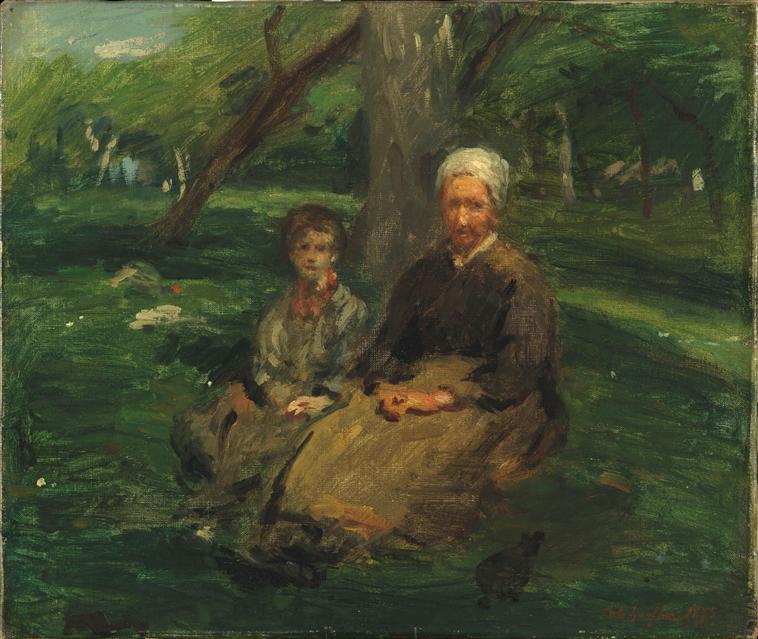 FEMME ET ENFANT DANS UN VERGER_0