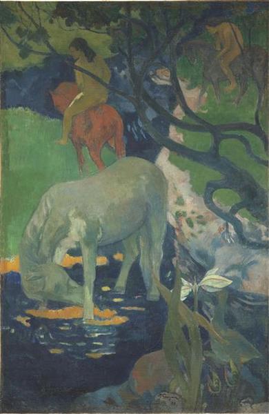 LE CHEVAL BLANC ; DIT AUTREFOIS CHEVAL BLANC DANS UNE RIVIERE OU CAVALIERS SOUS BOIS_0