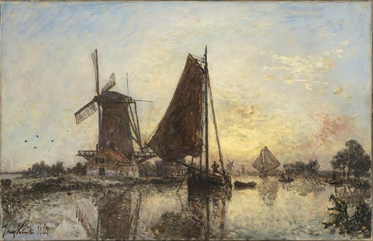 EN HOLLANDE, LES BARQUES PRES DU MOULIN_0