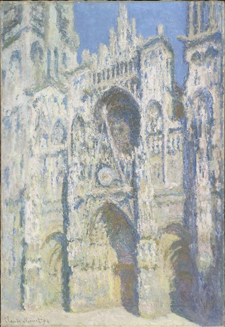 La cathédrale de Rouen ; le portail et la tour Saint Romain ; plein soleil ; harmonie bleue et or_0