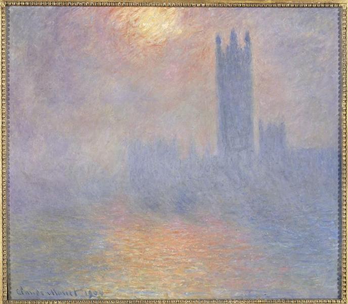 Londres ; le parlement ; trouée de soleil dans le brouillard_0